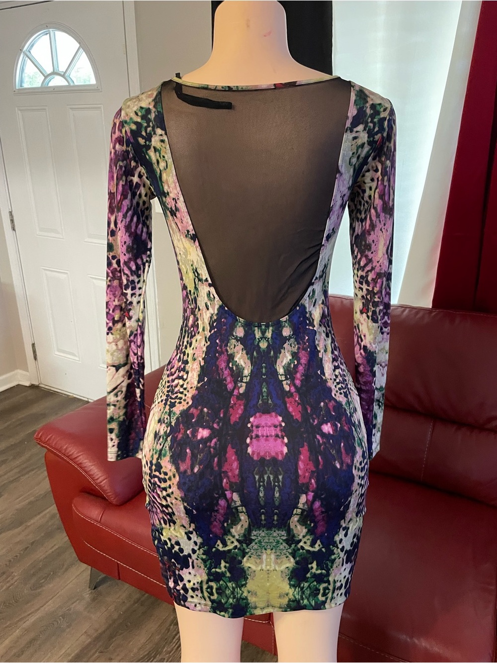 Rampage 90s Y2K bodycon Abstract Print Long-Sleeve Dress - Multi Purple small